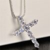 Sterling Silver Gold Plated 11*3mm Moissanite Cross Pendant Necklace for Women