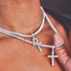 Sterling Silver Moissanite Diamond Ankh Cross Pendant Tennis Chain Necklace Set - Image 6