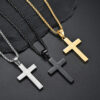 Polished Stainless Steel Men's Cross Necklace Plated with 18K Gold - Image 5