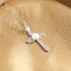 Zirconia Cross Necklace Freshwater Pearl 925 Sterling Silver Infinity