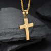 Polished Stainless Steel Men's Cross Necklace Plated with 18K Gold - Image 4
